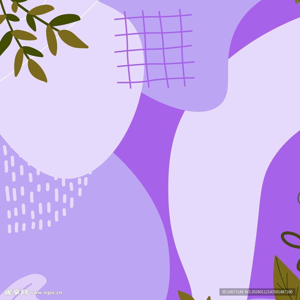 梦幻紫色植物插画场景