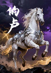 奔腾的白色战马