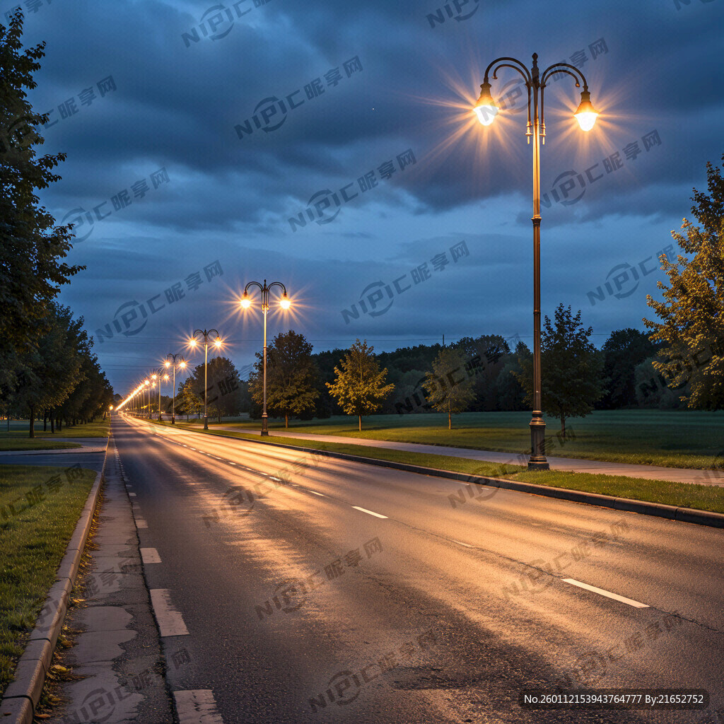 凌晨的街道 路灯