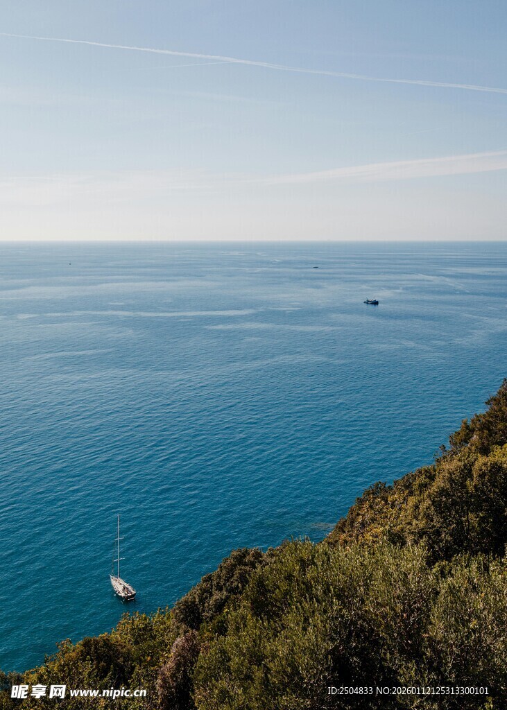 俯瞰碧海与岸边绿植