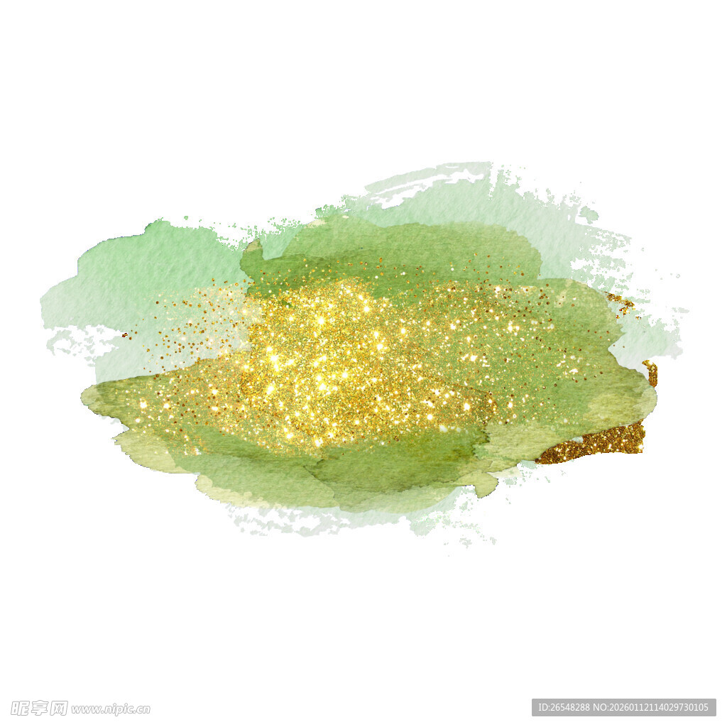 绿色金箔水彩笔触效果
