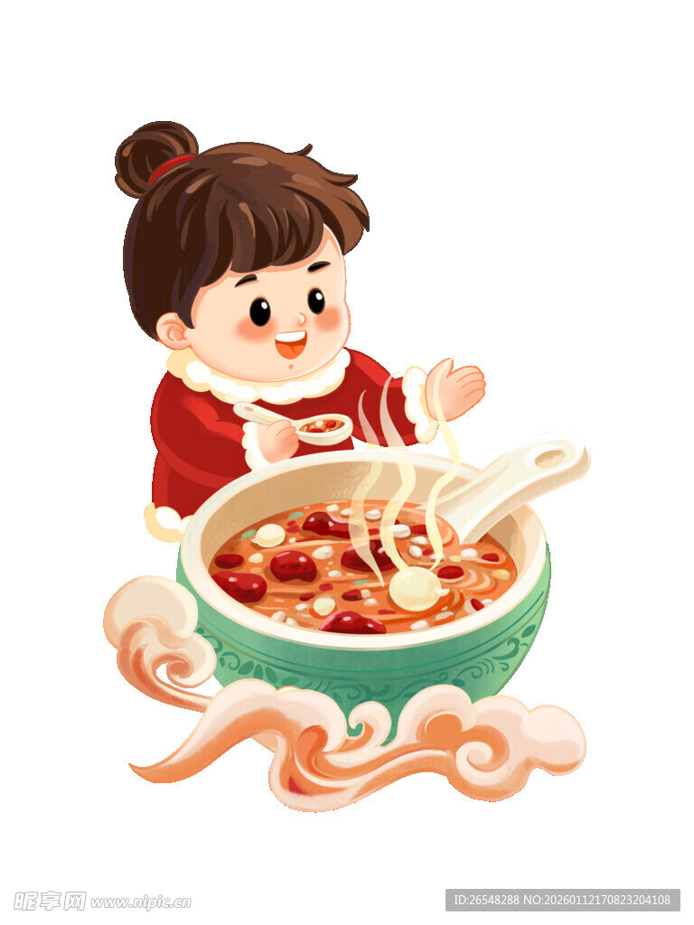 红衣女孩享美味中式面食