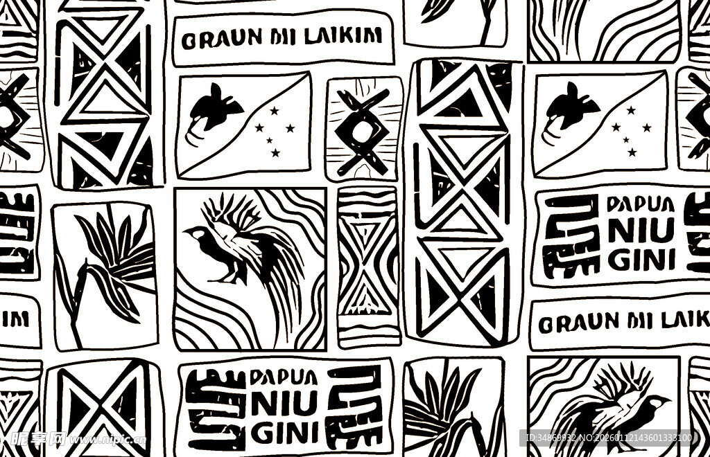 黑白几何民族风图案设计