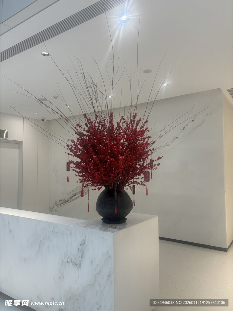 现代简约前台的红植装饰