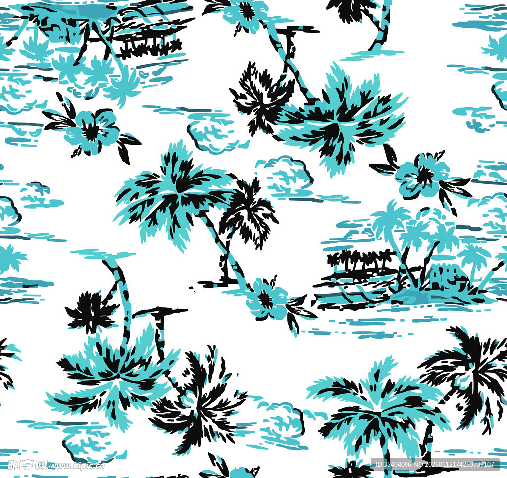 海边沙滩椰树印花