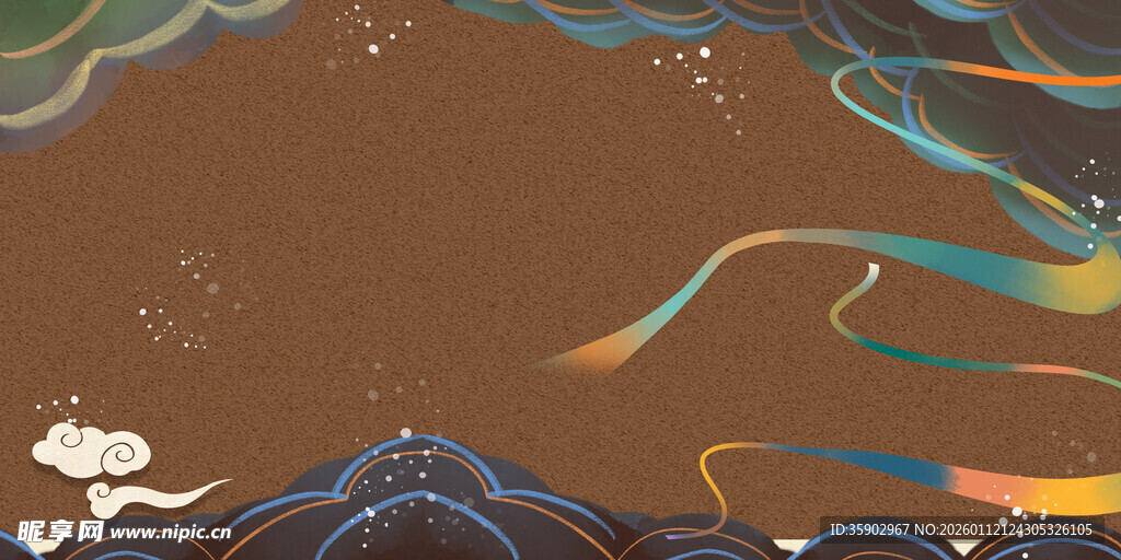 古风飘带祥云奇幻插画