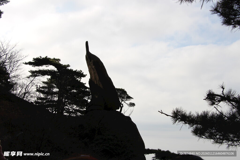 山峰上的尖石与周边树木