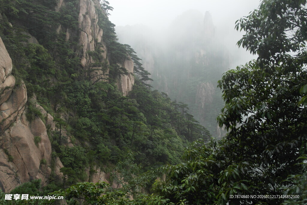 云雾缭绕的壮美山间景色