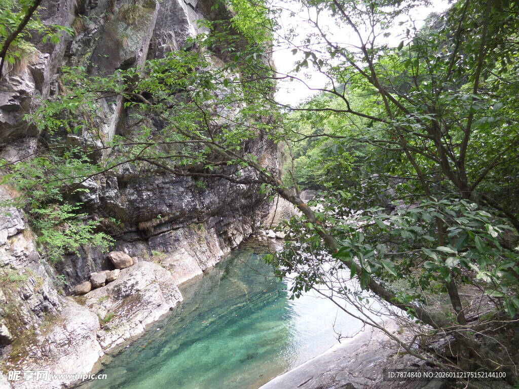 山间幽美清澈溪流景色