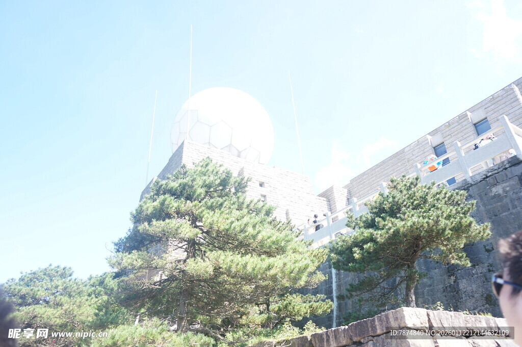 巍峨山石旁绿意盎然景观