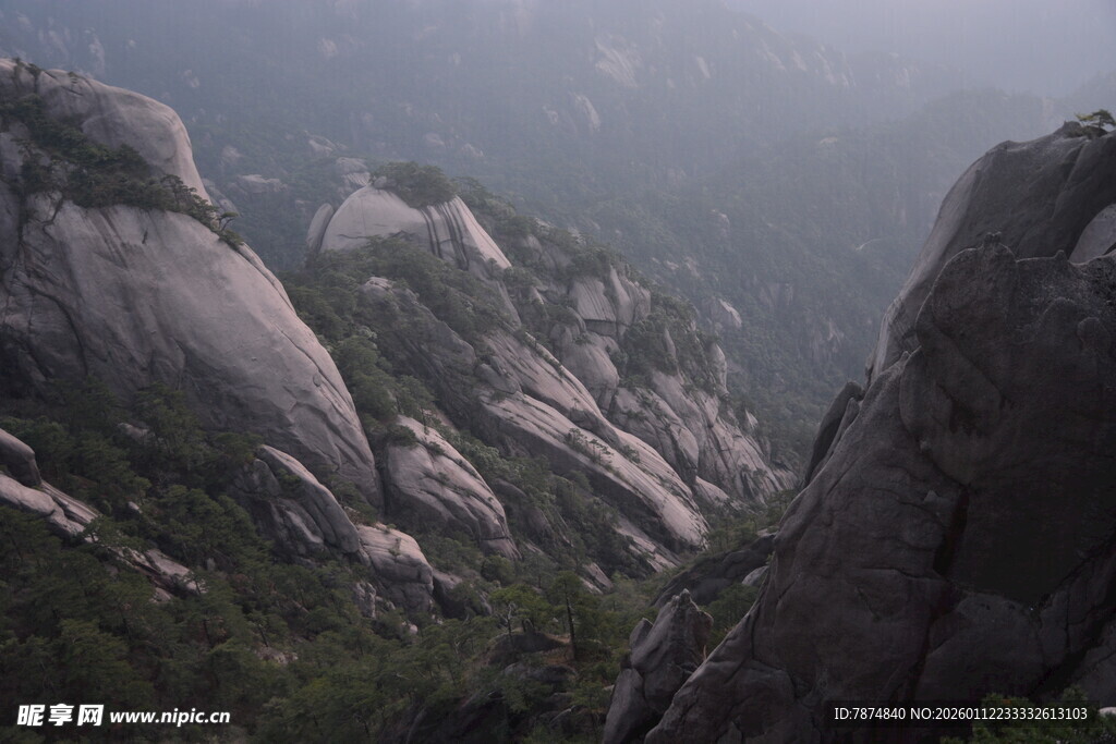 壮丽山景 岩石与植被交织