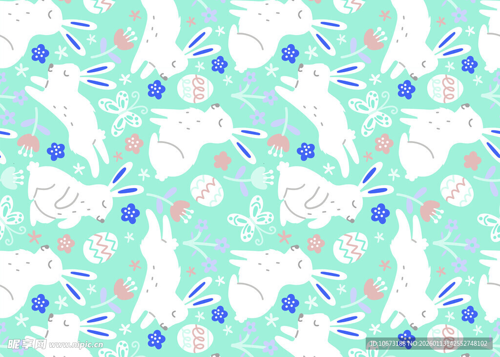 清新兔子花卉图案背景