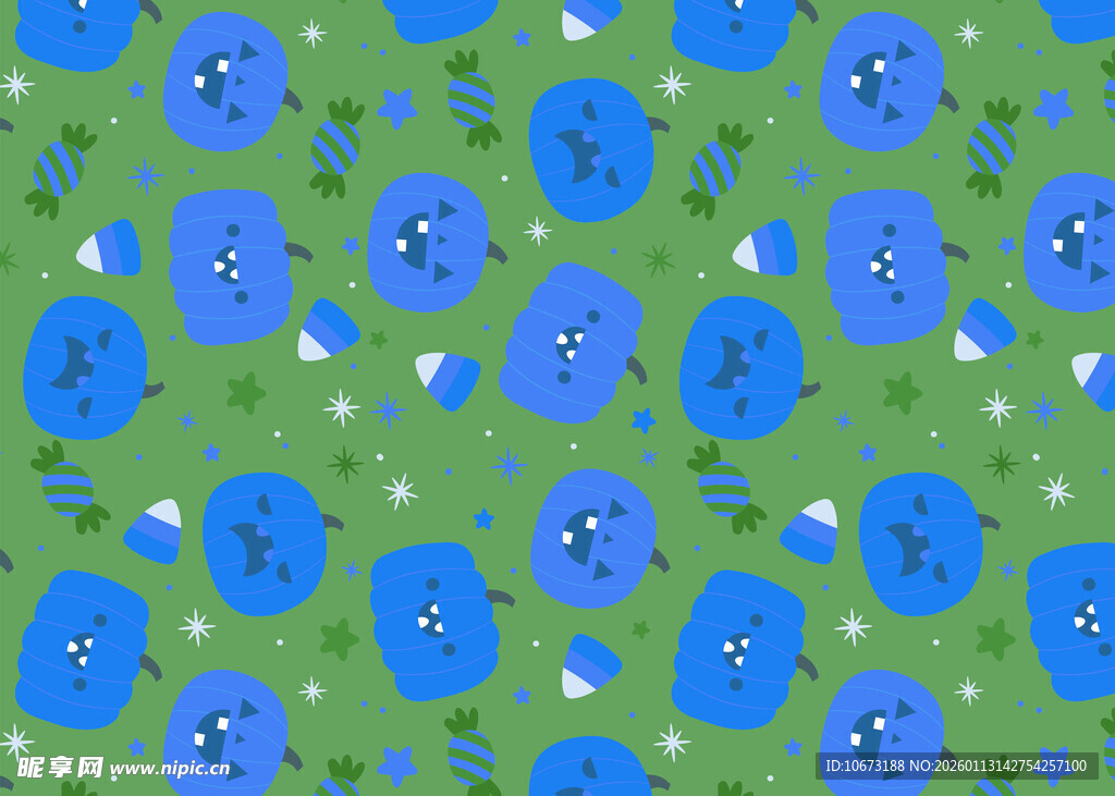 蓝花绿叶图案背景纹理