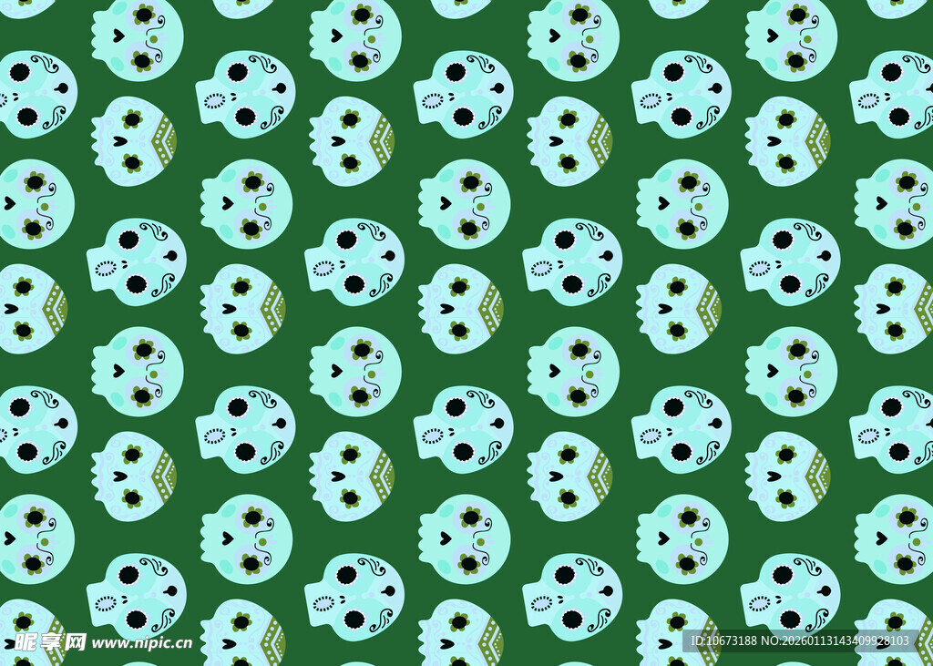绿色底白色图案无缝背景