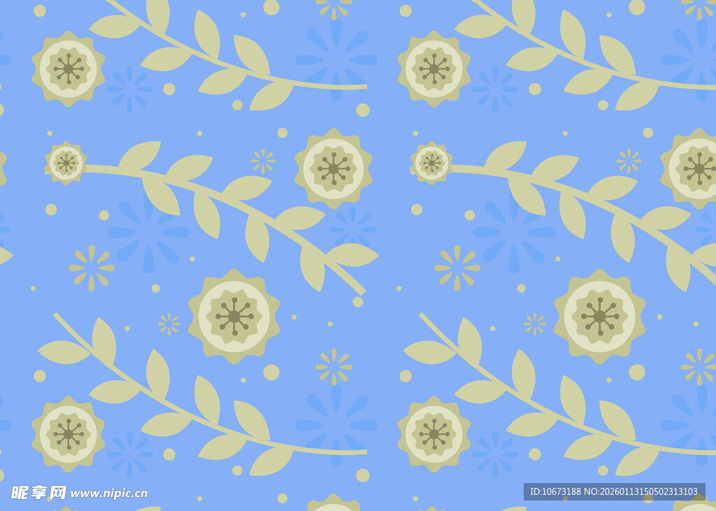 蓝色底花卉图案纹理