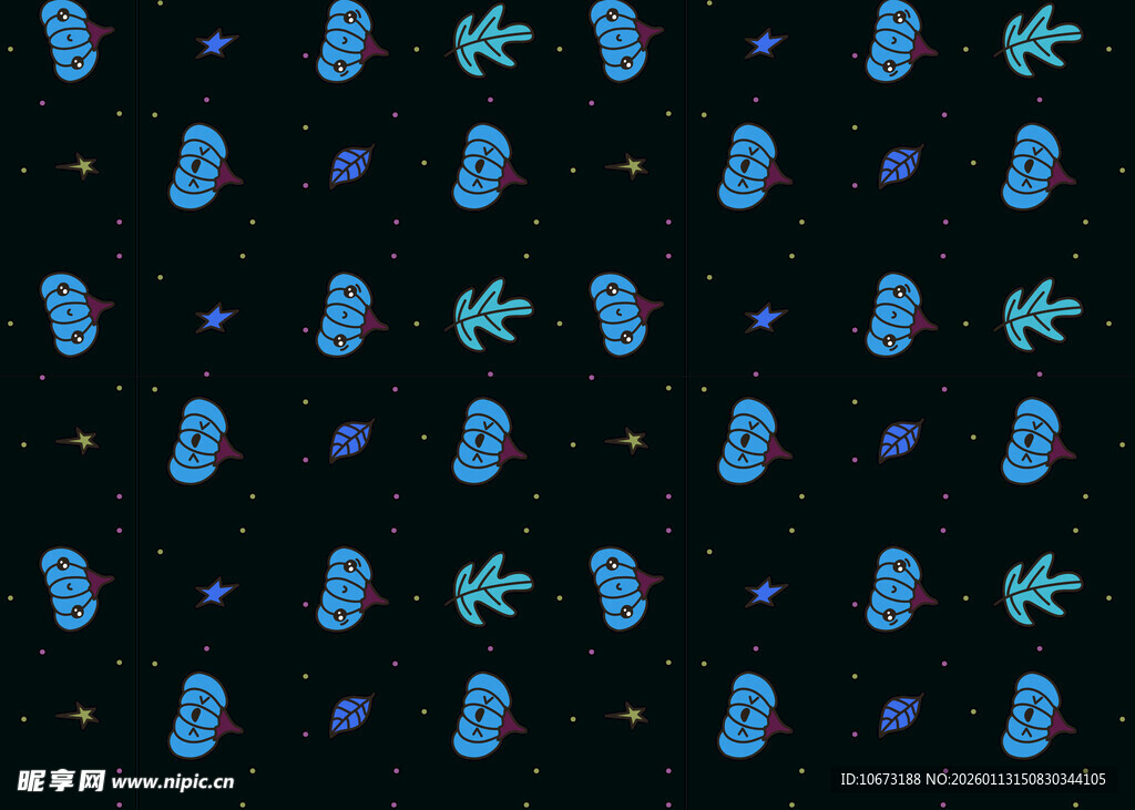 蓝色仙人掌图案黑色背景