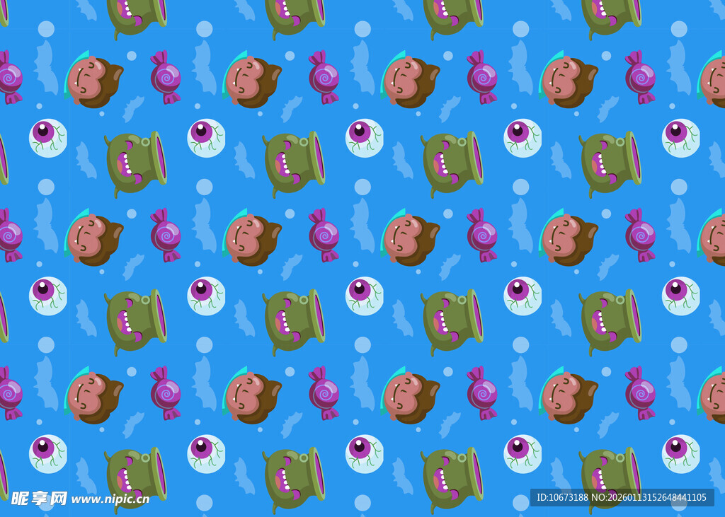 蓝色背景多彩卡通图案