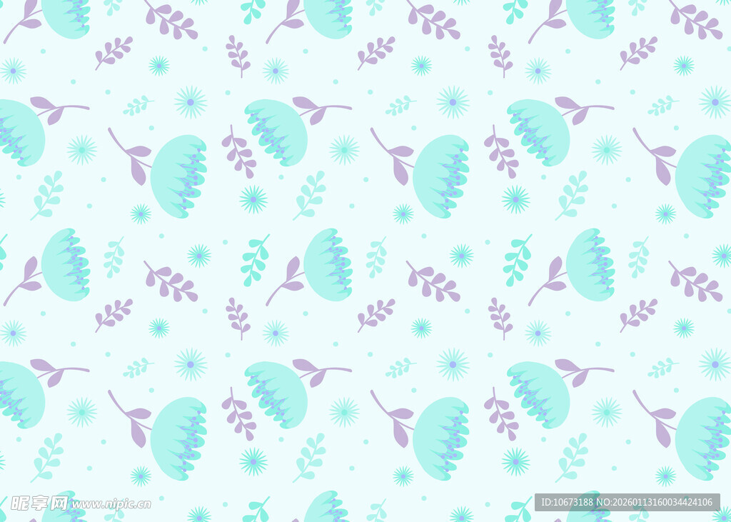 清新蓝紫植物图案背景