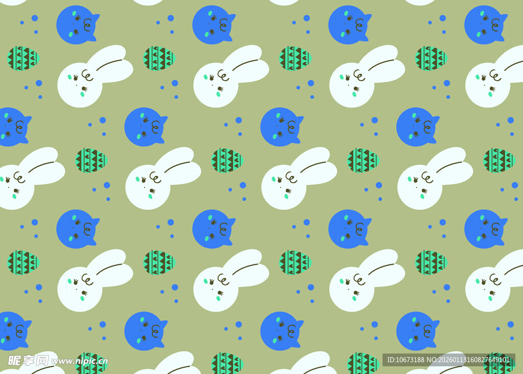 兔子花卉绿色图案背景