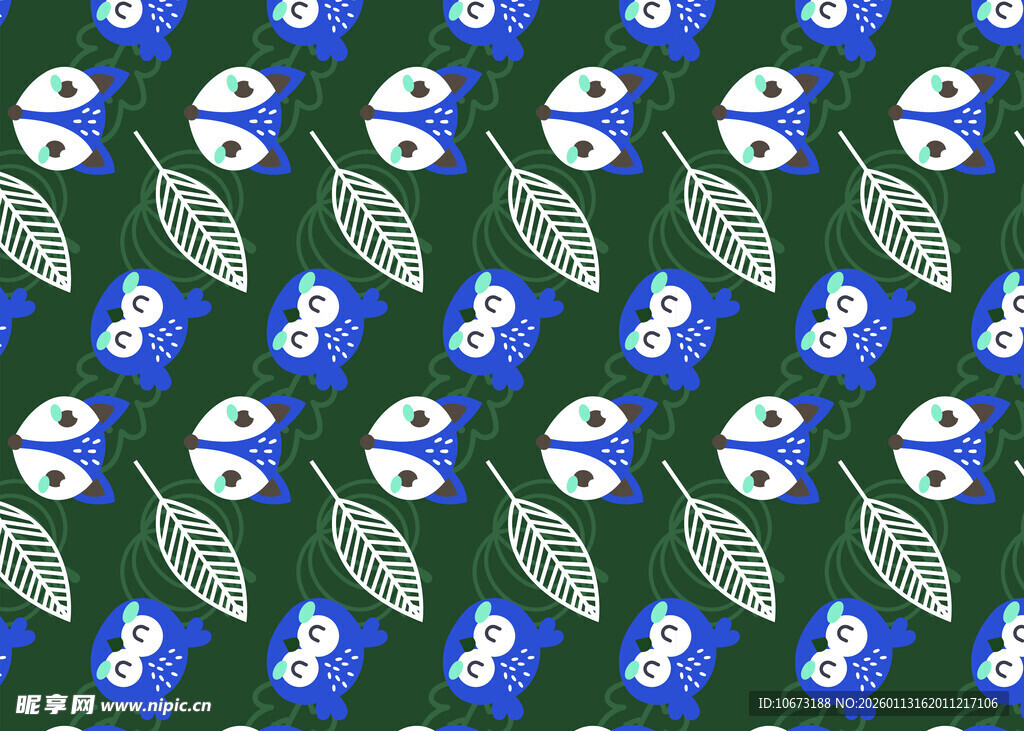 蓝白花朵绿叶图案背景