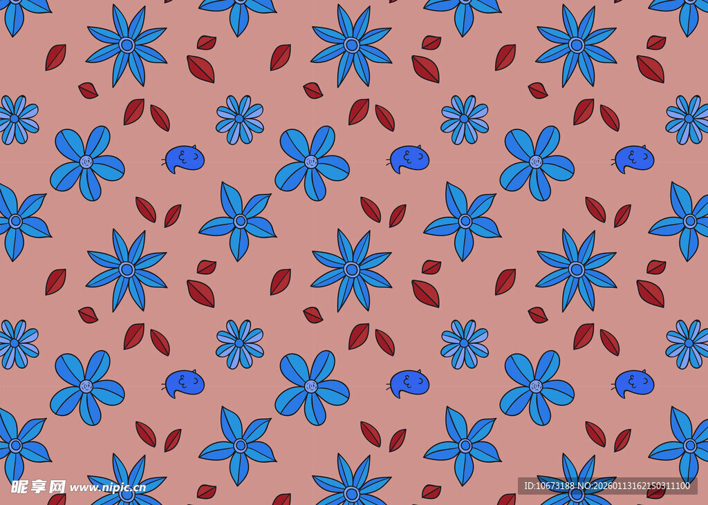 粉色底蓝色小花图案背景