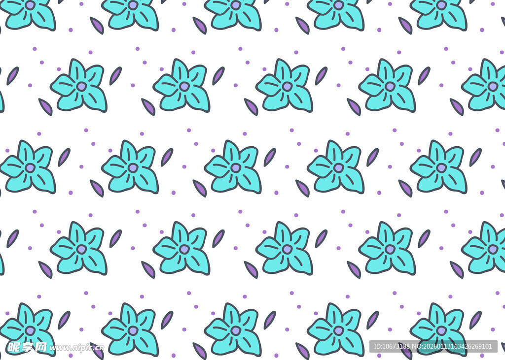 蓝绿花朵图案无缝背景