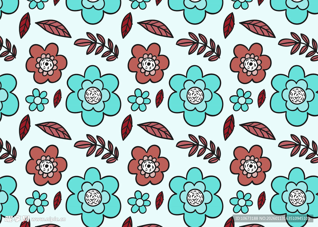 多彩花卉图案无缝背景