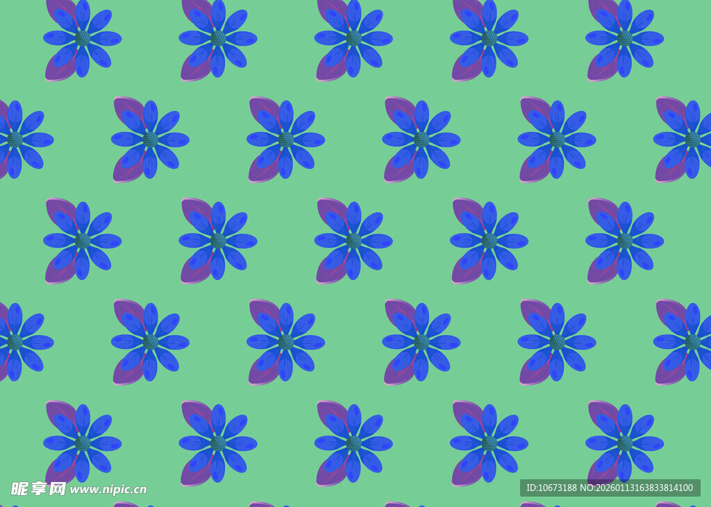 蓝紫花朵绿色背景图案