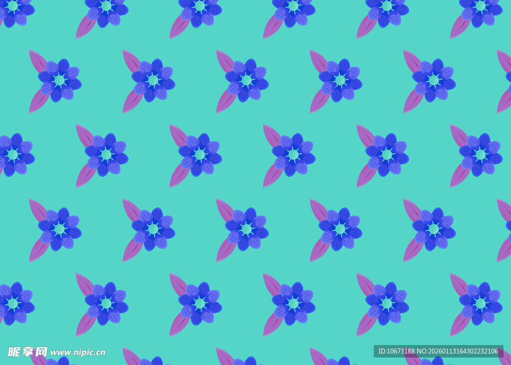 蓝粉花朵无缝图案背景