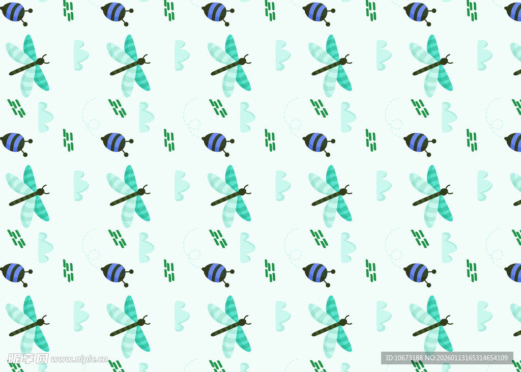 清新蓝绿蜻蜓图案背景