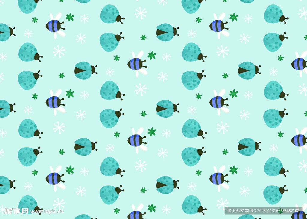 清新蓝绿小鱼图案背景
