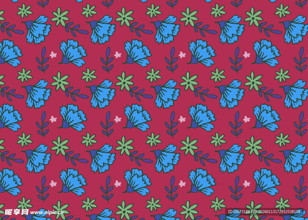 红色底蓝色花朵图案背景