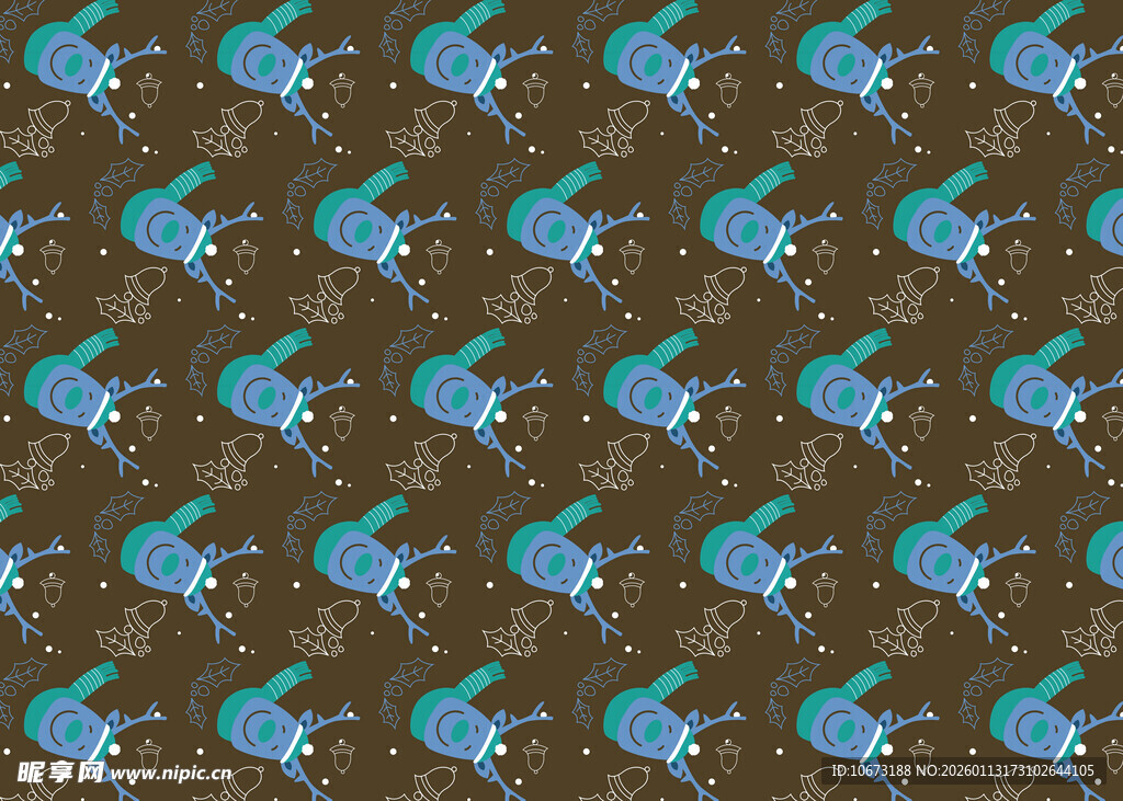 蓝色飞鸟棕色背景图案