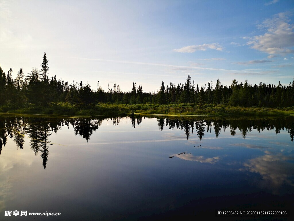 宁静湖畔森林倒影美景
