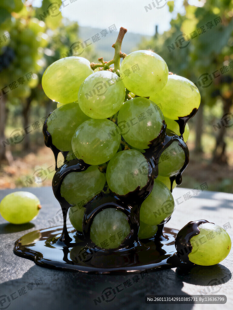 一串新鲜的绿色青提 细腻有光泽