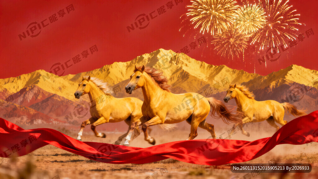 红色背景 远景处有金黄色的山脉