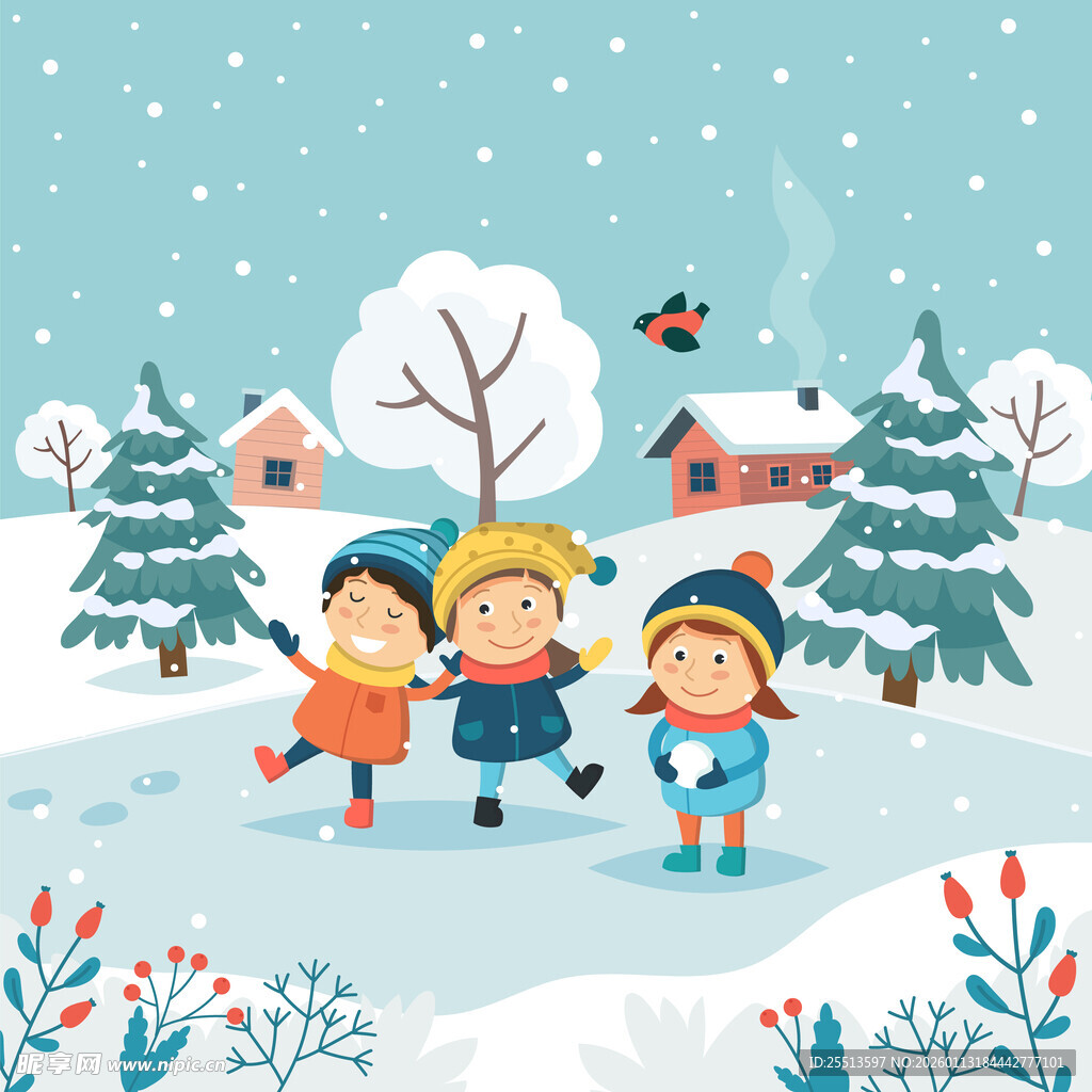 雪地儿童插图