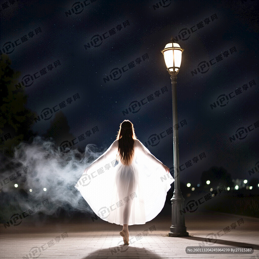 夜色下路灯下仙气飘飘的长头披发