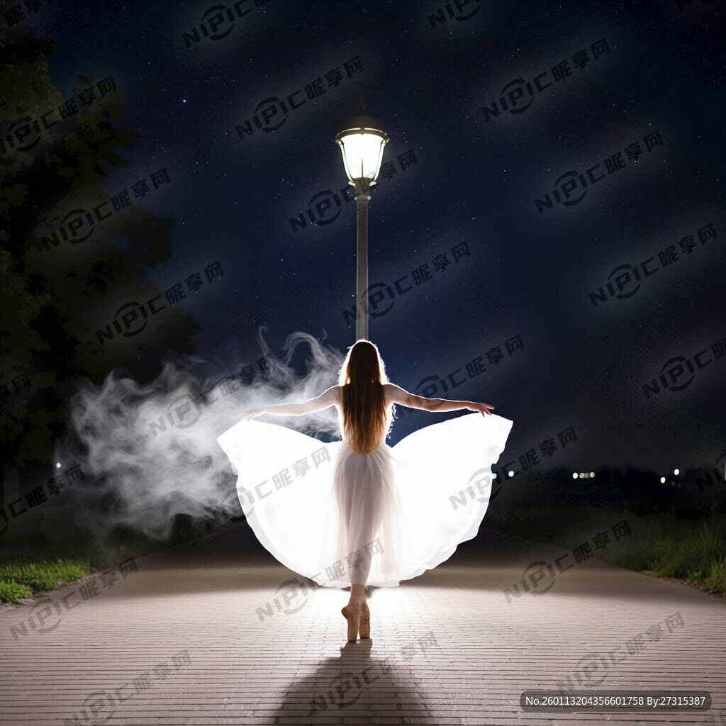 夜色下路灯下仙气飘飘的长头披发