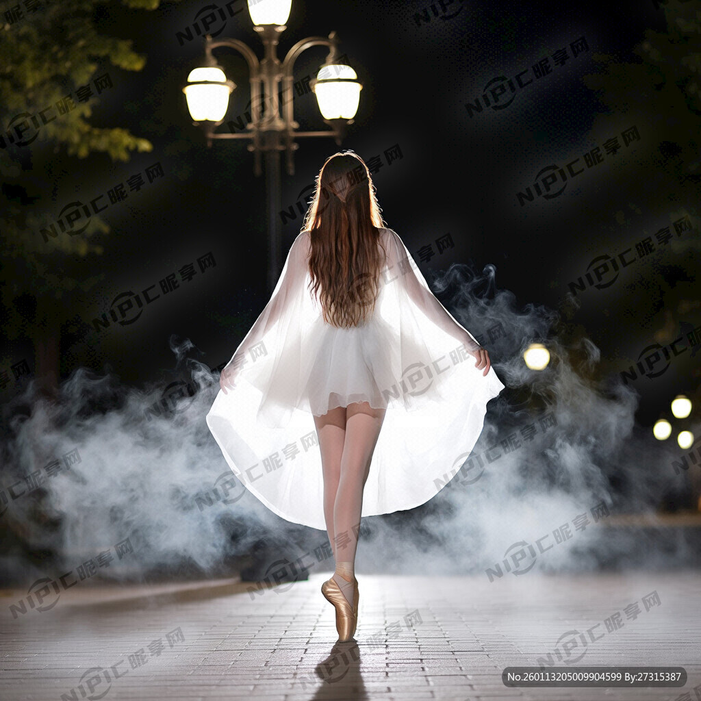 夜色下路灯下仙气飘飘的长头披发