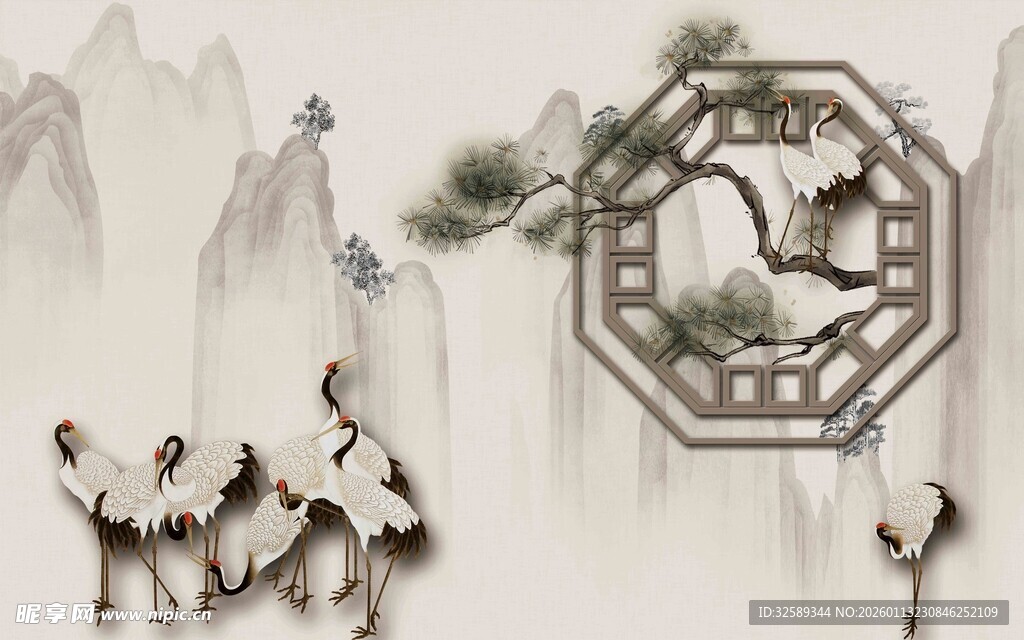 中式山水意境人物插画