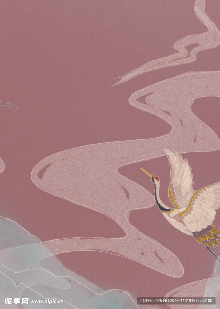 仙鹤翔于山水间