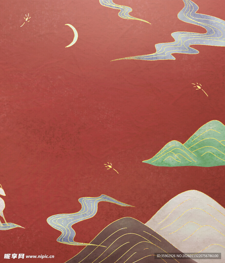 中式国风山水星空插画