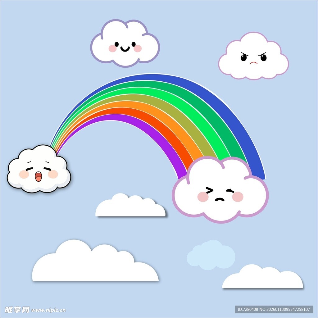 彩虹与云朵的可爱插画