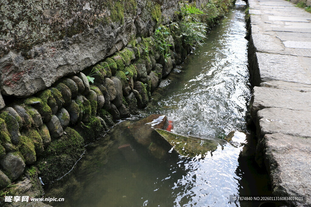 石缝间潺潺流淌的清澈小溪