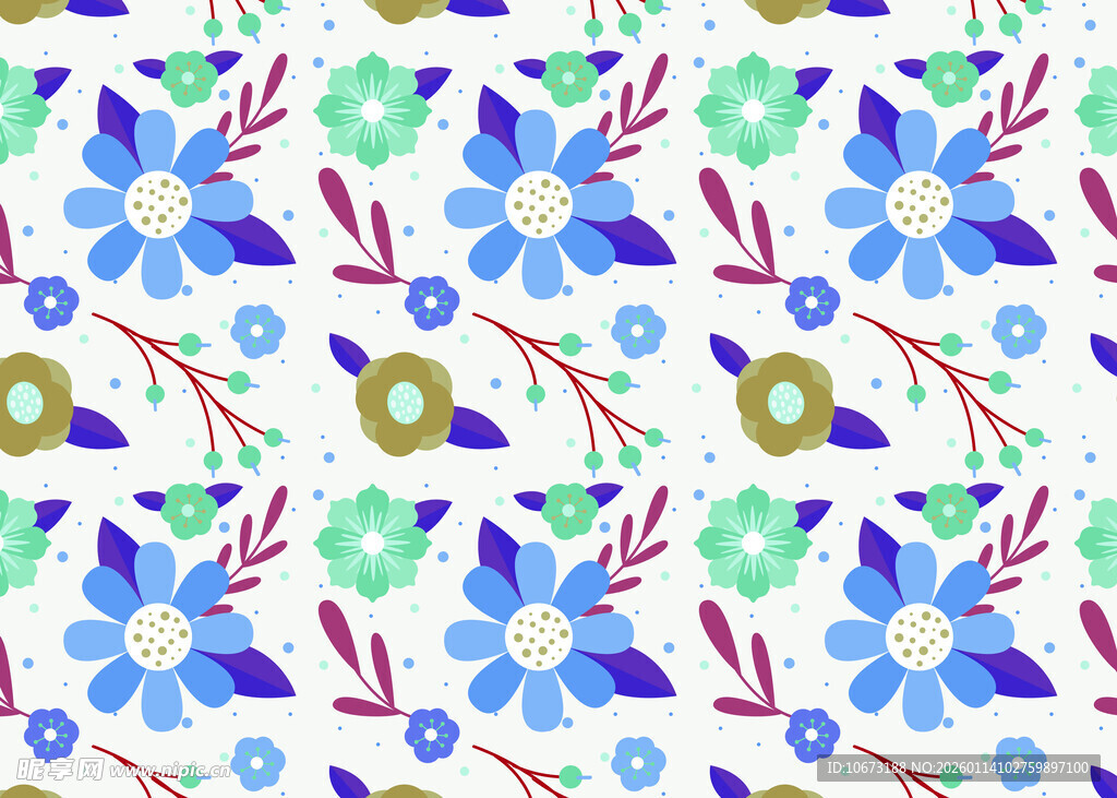 蓝绿花卉图案背景
