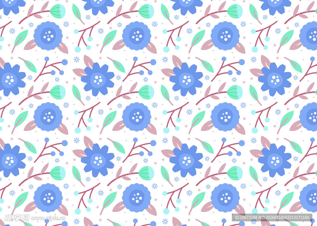 蓝白花卉图案背景纹理