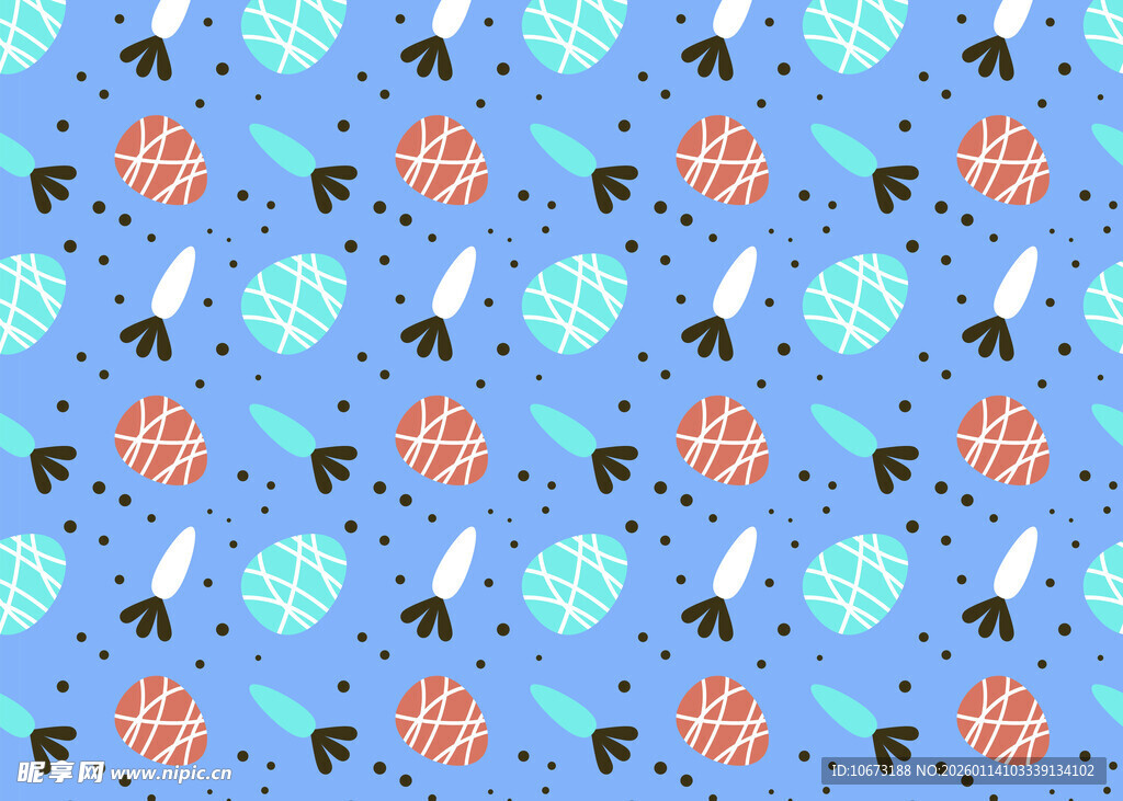 蓝色底多彩图案无缝背景