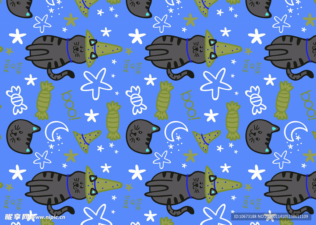 蓝色星空猫咪图案背景