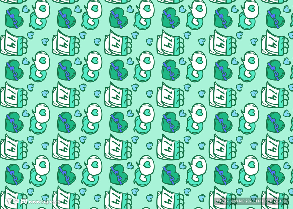 清新绿底卡通图案背景